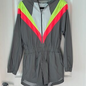 Hot & Delicious Reflective Neon Windbreaker Romper Jacket Small